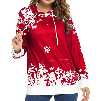 kopen Sneeuwvlokkenpatroon gedrukt oversize hoodie vrouwen kerst sweatshirt op maat online manufacture