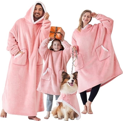 Flannel Vlies Oodie draagbare deken met zakken en mouwen