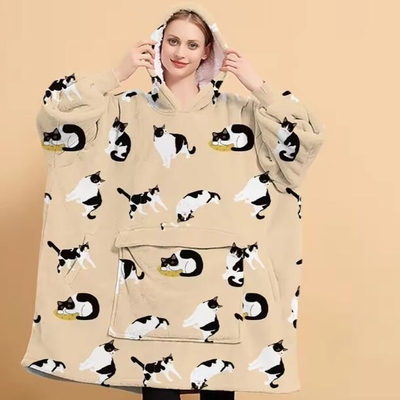 Dieren Luxe Plush Flannel Hoodie deken Warm Volwassenen Oversized Hoodie Deken