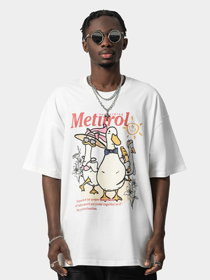 Euro-Amerikaanse mode eend print katoen oversize T-shirt korte mouw mannen Streetstyle