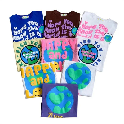Gepaste logo Kwaliteit Tops Fabrikant Grafisch drukwerk Drop Shoulder Zwaargewicht Mensen Oversized Puff Printed T-shirts